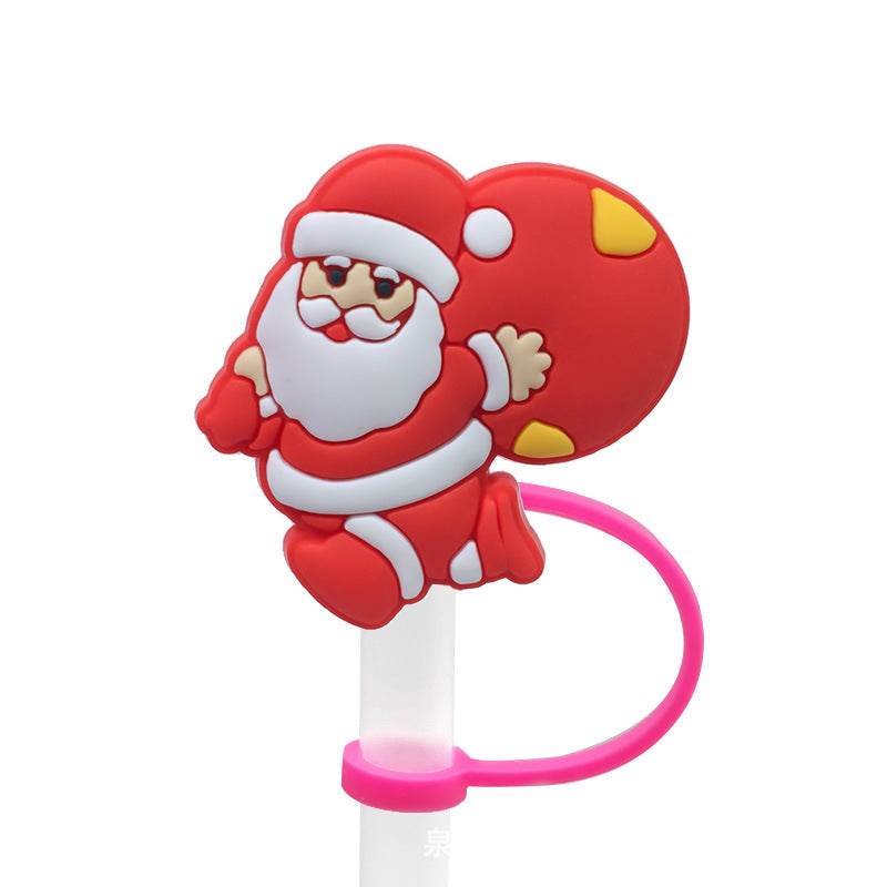 Wholesale Cartoon Christmas Santa Claus Christmas Trees Snowman Silicone Dustproof Straw Plugs